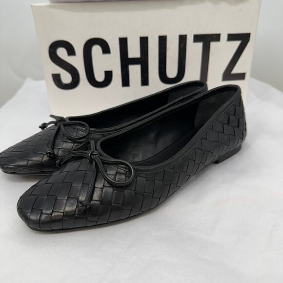 SCHUTZ New in Box Arissa Woven Ballet Square Toe Flat in Black // 6 - Picture 7 of 13